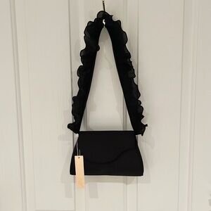 NWT BADGLEY MISCHKA JEWEL Women's Evening Handbag, Black, Unique Ruffled Strap